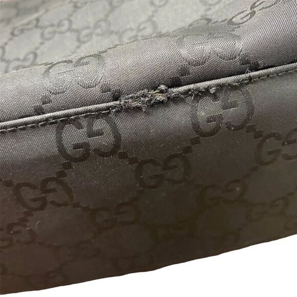 GUCCI Black Bamboo Handle Monogram Canvas Shopper Handbag Purse Y2K Vintage - Picture 9 of 12